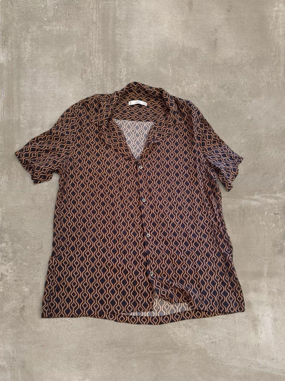 Mango Men's Short-Sleeve Geometric Button-Down Shirt - Brown/Black